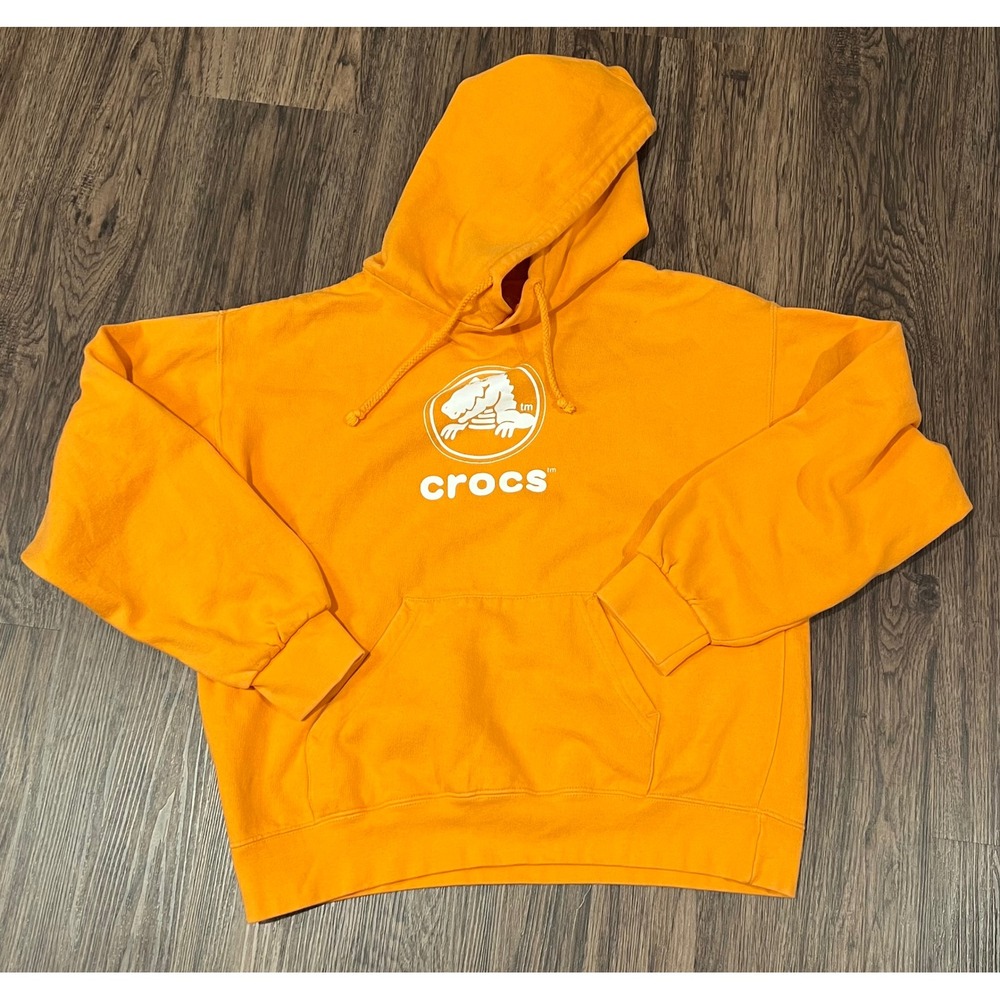 Crocs Logo Pullover Hoodie Orange White Graphic Sweatshirt Small
